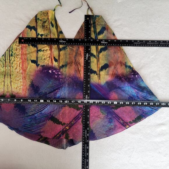 NWT Love Fire Sz S Purple Yellow Fairy Abstract Flowy Bright Dopamine Halter Top - Picture 5 of 7